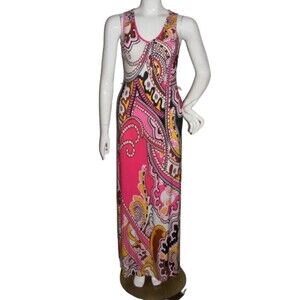 CACHE Maxi Dress, XS, Tank, Bold Pink, Busy print, Sleeveless, Poly-spandex